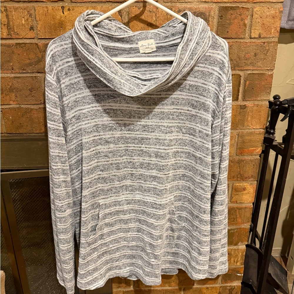 Ultra Flirt Gray Cowl Neck Sweater with Stripes
